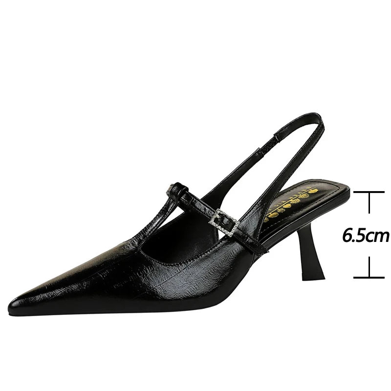 BIGTREE Shoes Rhinestone buckle Kitten high heels 6.5 cm stilettos Summer Women Sandals Hollow out hook strap heeled sandals