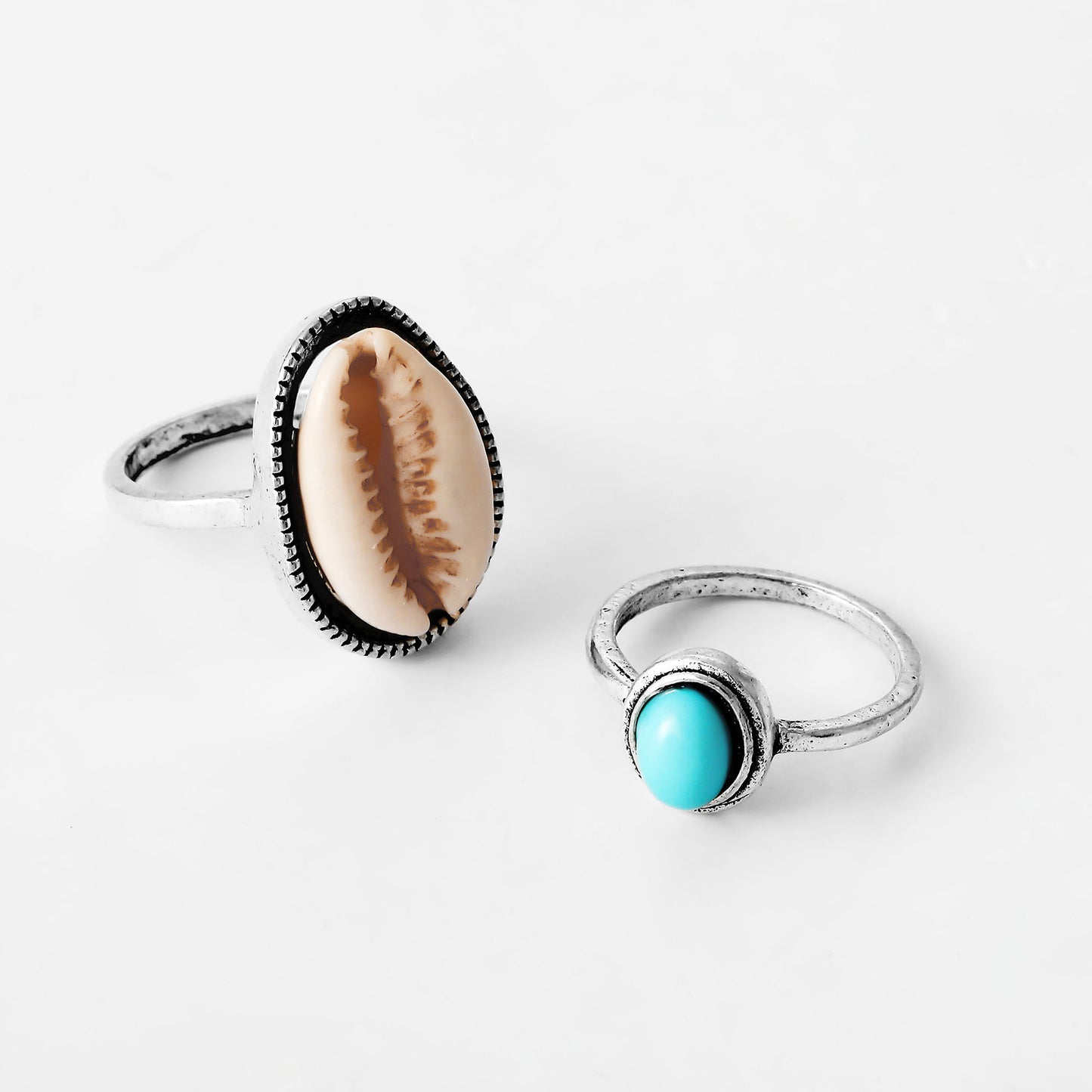 Personality Heart Shell Turquoise 8 Pieces Set Rings