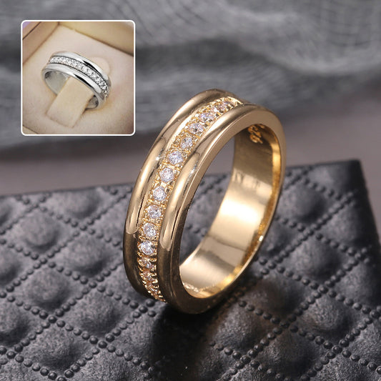 Elegant Gold & Silver Rhinestone Ring – Copper-Plated Fashion Jewelry