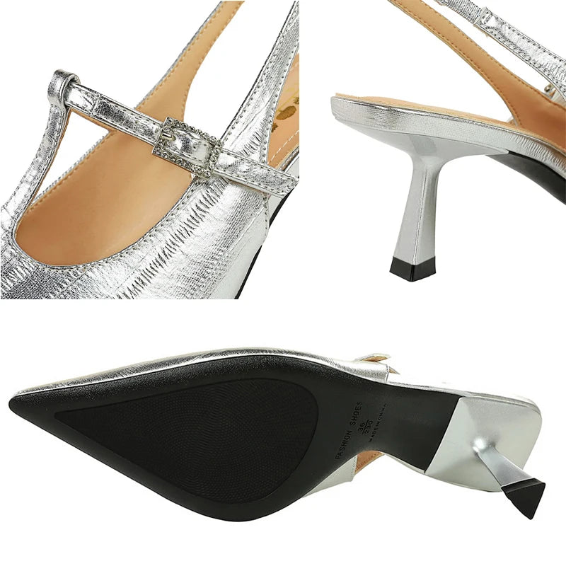 BIGTREE Shoes Rhinestone buckle Kitten high heels 6.5 cm stilettos Summer Women Sandals Hollow out hook strap heeled sandals