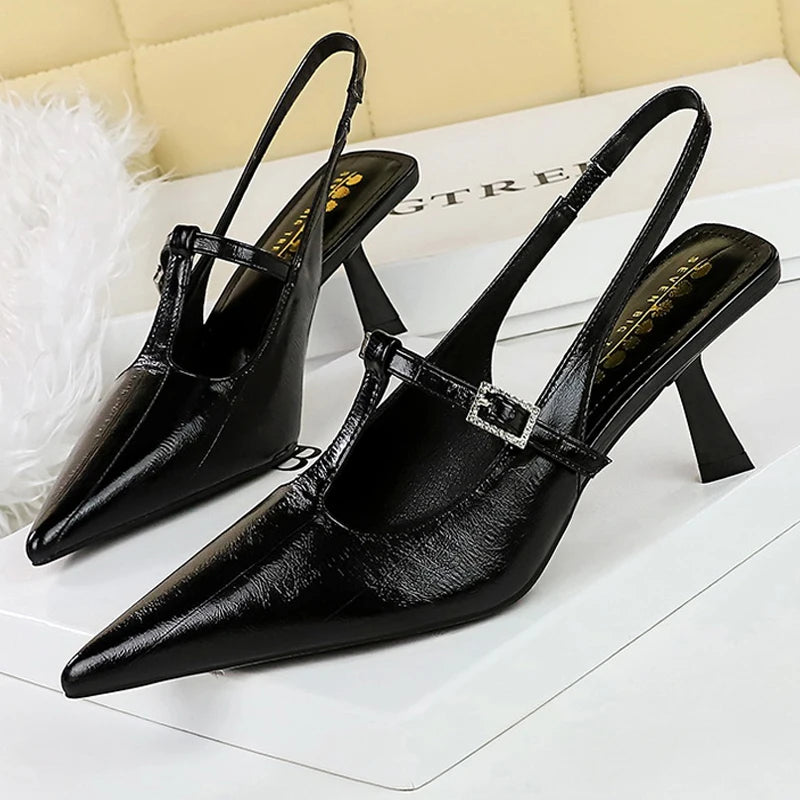 BIGTREE Shoes Rhinestone buckle Kitten high heels 6.5 cm stilettos Summer Women Sandals Hollow out hook strap heeled sandals