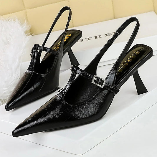 BIGTREE Shoes Rhinestone buckle Kitten high heels 6.5 cm stilettos Summer Women Sandals Hollow out hook strap heeled sandals